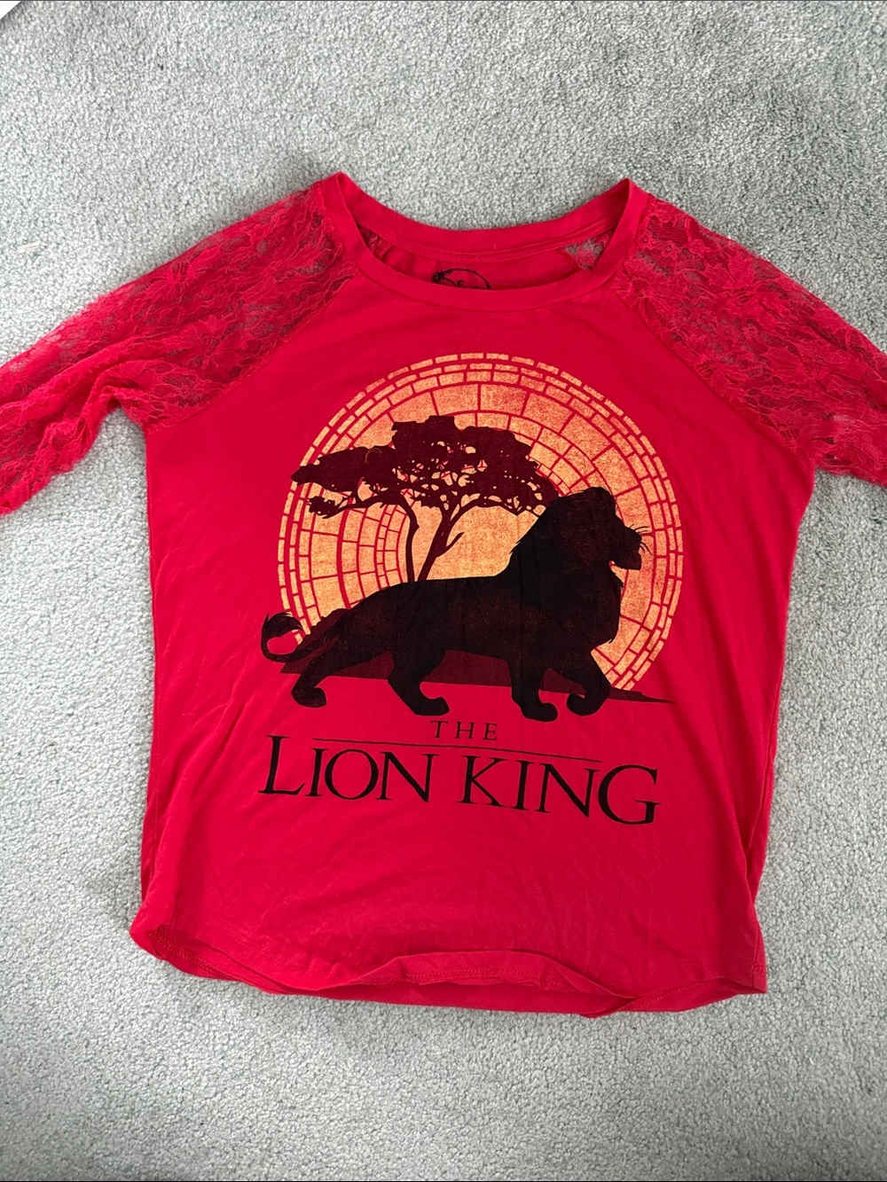 Disney Red Lion King Graphic Long Sleeve Tee with Lace Sleeves